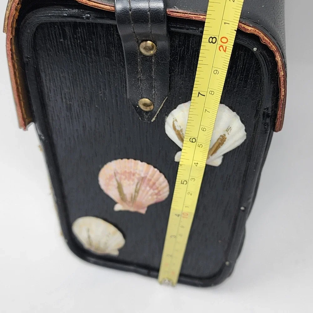 VTG Black Wood Wicker Under the Sea Fish Scene Windowpane Purse Novelty Handbag‎
